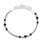 Diamante Waist Belt with Flower Charms - Black