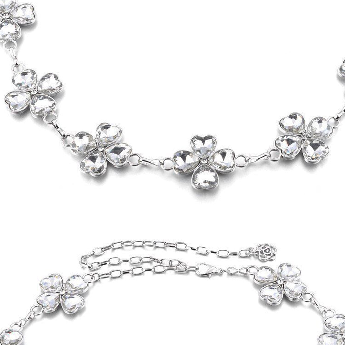 Diamante Motif Belt - Clover Shaped - Silver
