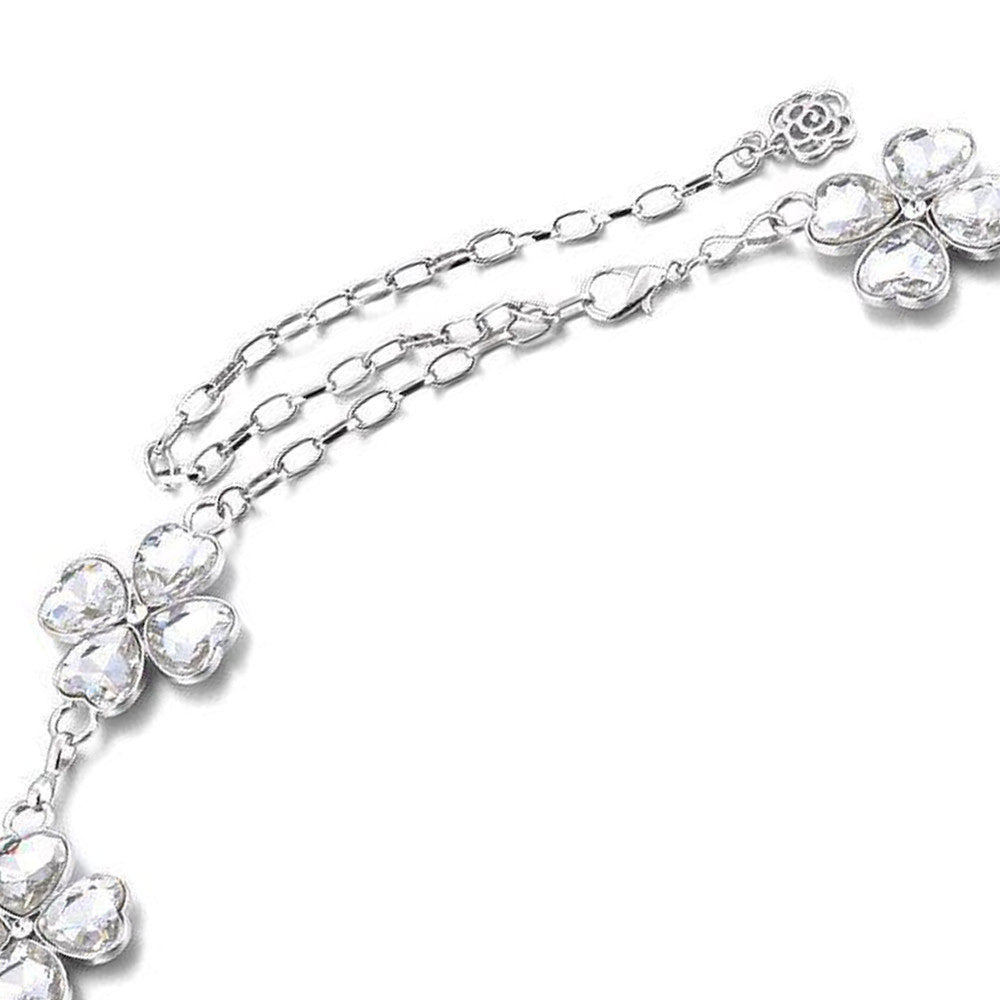 Diamante Motif Belt - Clover Shaped - Silver