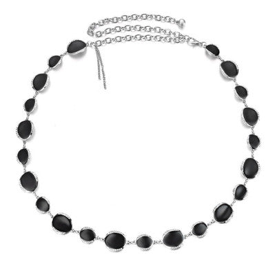 Waist Belt with Black Beads - Silver