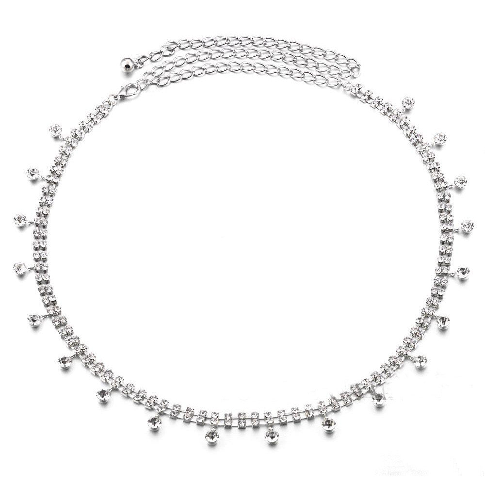 Silver Rhinestone Drop Diamante Belt