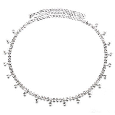 Silver Rhinestone Drop Diamante Belt