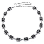 Silver Chain Belt with Black Diamante Gemstones