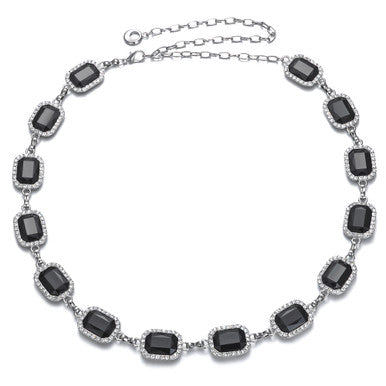 Silver Chain Belt with Black Diamante Gemstones