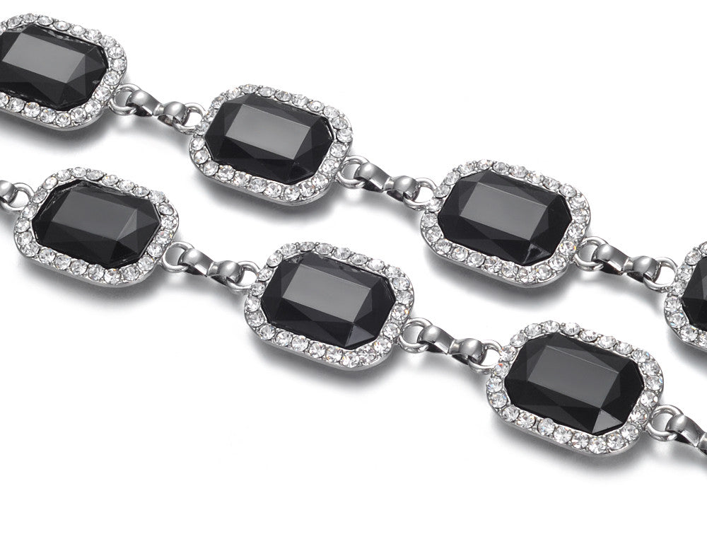 Silver Chain Belt with Black Diamante Gemstones