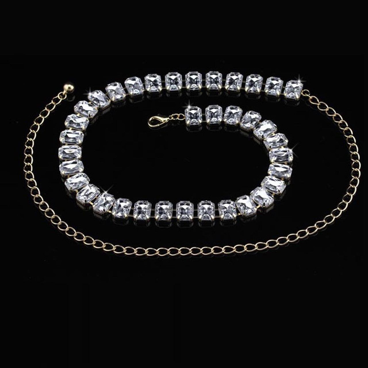 Large Diamante Crystals Belt - Gold