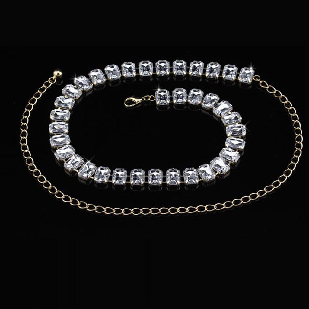 Large Diamante Crystals Belt - Gold
