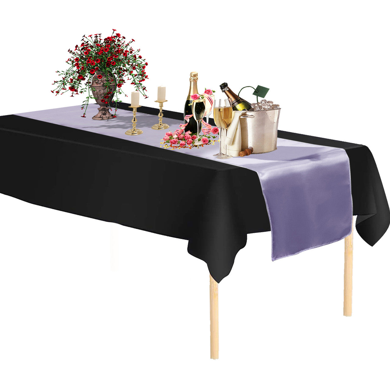 Plastic Table Cloth And Lavender Runner Set  - 2Pcs
