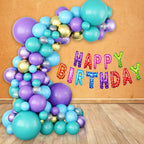 Metallic Balloon Arch with Happy Birthday Foil Balloon Set - Blue, Gold, Purple - 173pcs