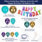 Metallic Balloon Arch with Happy Birthday Foil Balloon Set - Blue, Gold, Purple - 173pcs