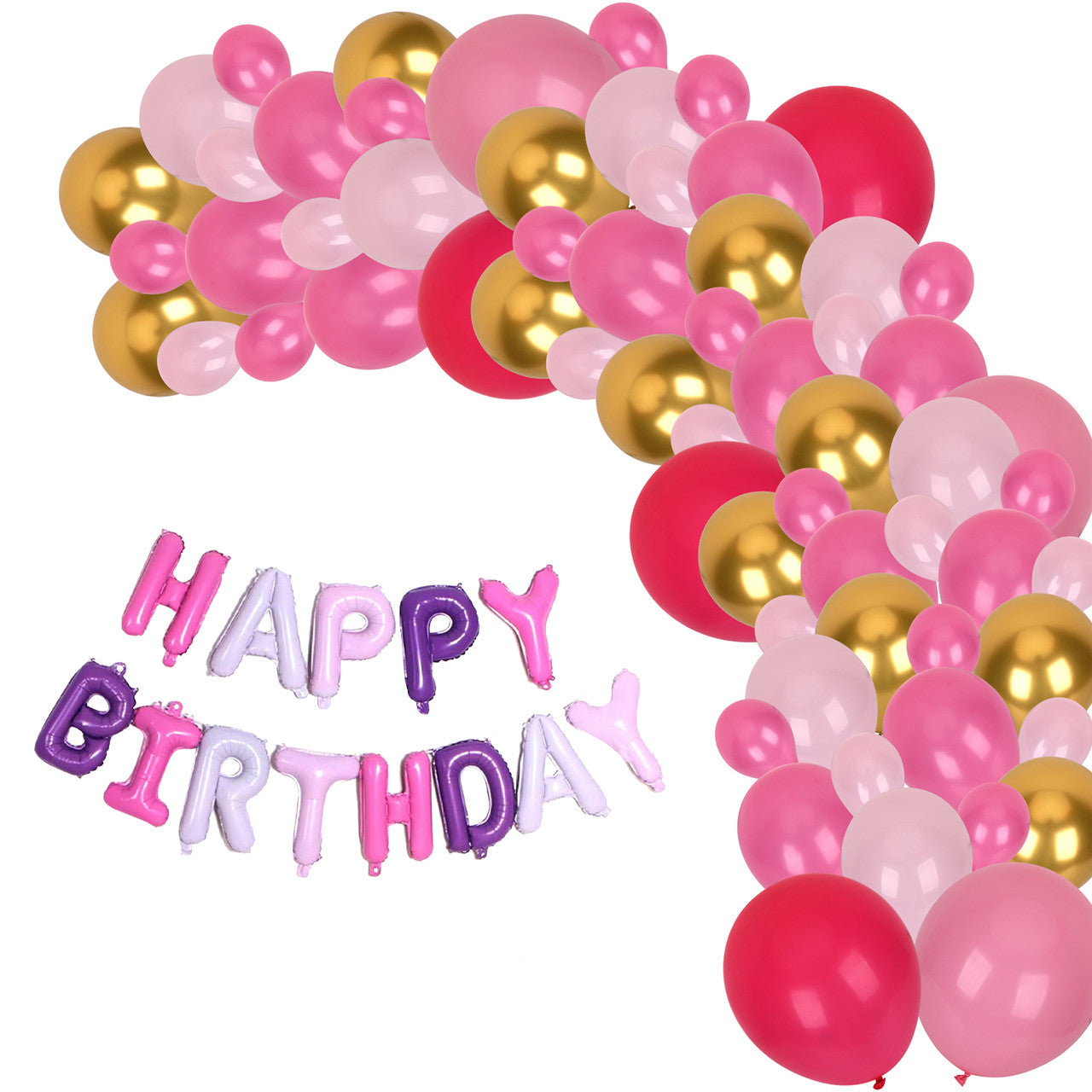 Pink Balloon Arch with  Happy Birthday Foil Balloon Set - 98pcs