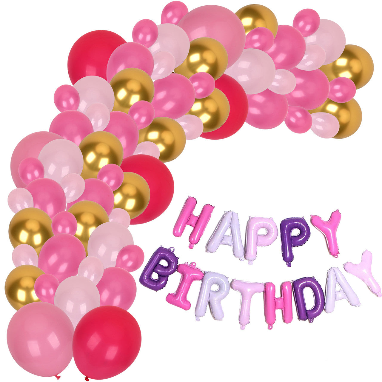Pink Balloon Arch with  Happy Birthday Foil Balloon Set - 98pcs
