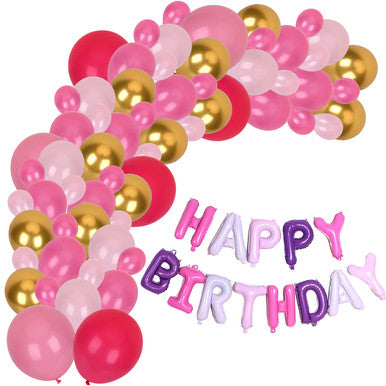 Pink Balloon Arch with  Happy Birthday Foil Balloon Set - 98pcs
