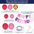 Pink Balloon Arch with  Happy Birthday Foil Balloon Set - 98pcs