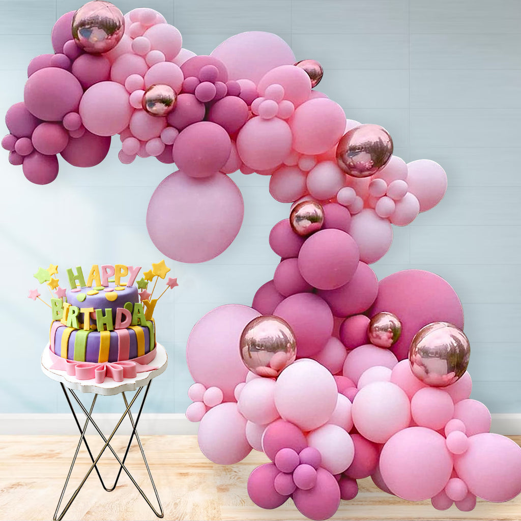 Pink Balloon Arch with  Happy Birthday Foil Balloon Set - 98pcs