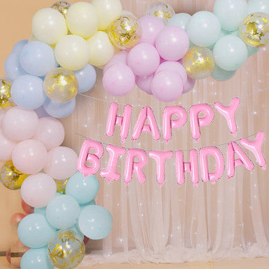 Pastel Balloon Arch with Happy Birthday Foil Balloon Set - 81pcs
