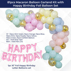 Pastel Balloon Arch with Happy Birthday Foil Balloon Set - 81pcs