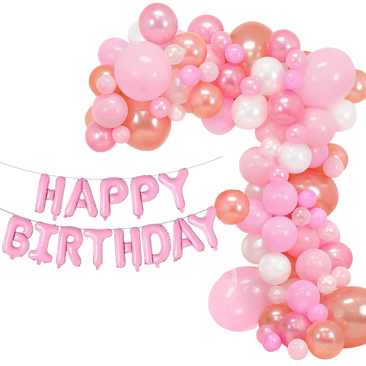 Light Pink Balloon Arch with Happy Birthday Foil Balloon Set - 164pcs
