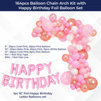 Light Pink Balloon Arch with Happy Birthday Foil Balloon Set - 164pcs