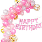 Pink & White Balloon Arch with Happy Birthday Foil Balloon Set - 164pcs