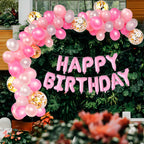 Pink & White Balloon Arch with Happy Birthday Foil Balloon Set - 164pcs