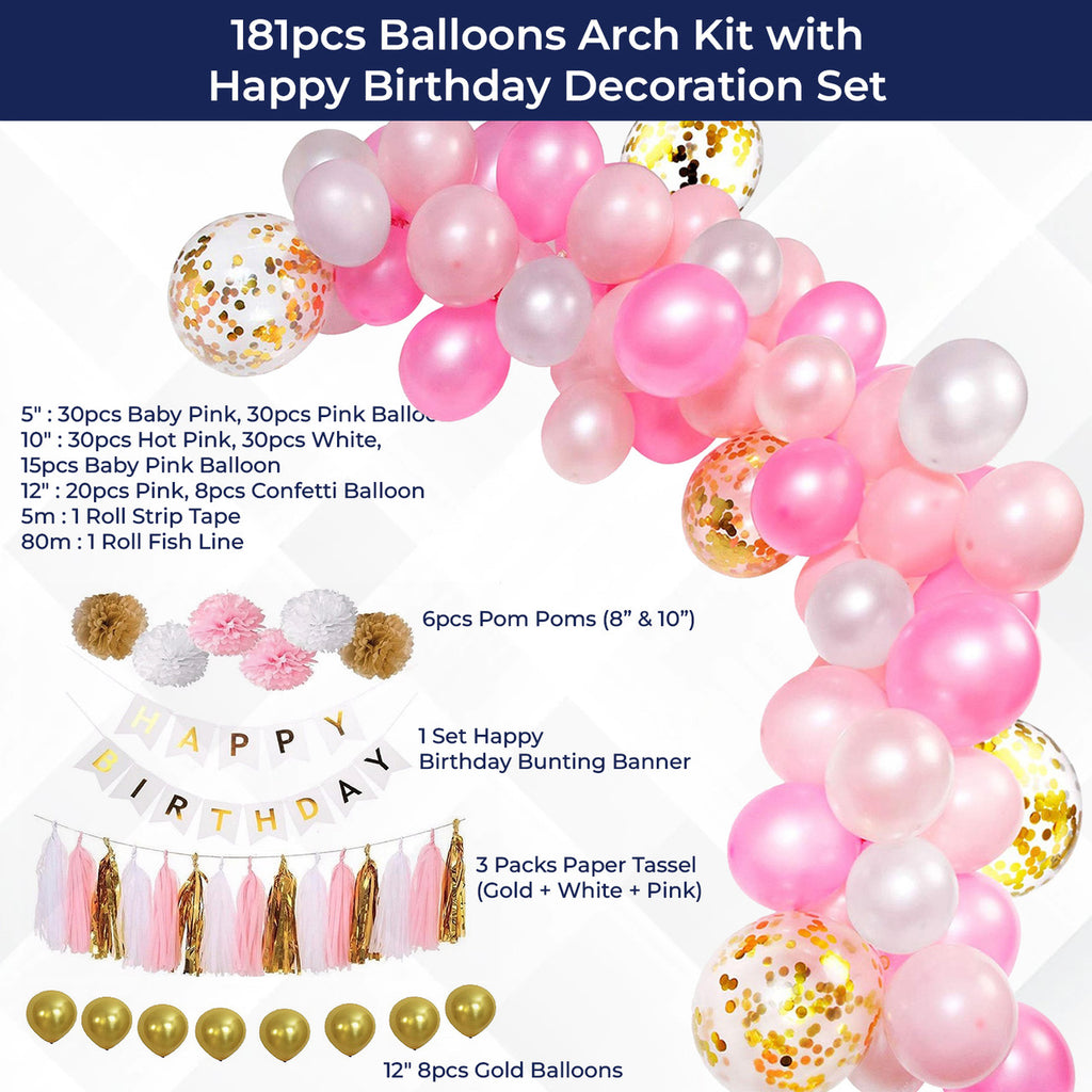 Gold, White & Pink Birthday Party Decoration Set