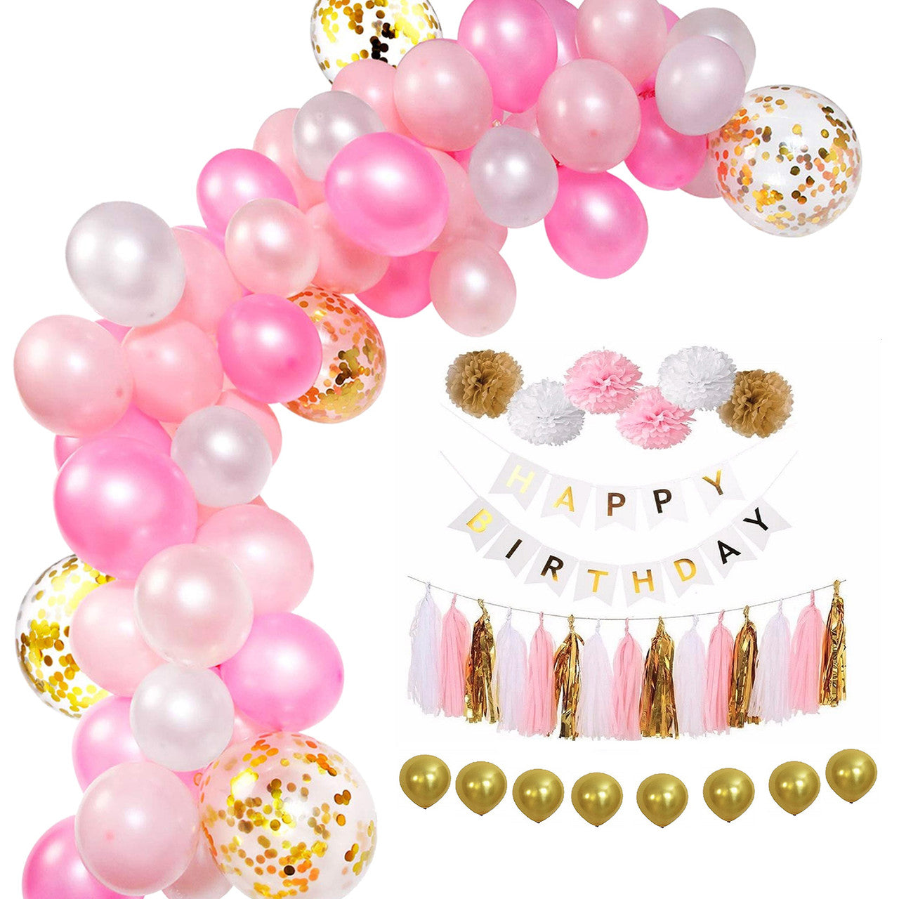 Gold, White & Pink Birthday Party Decoration Set