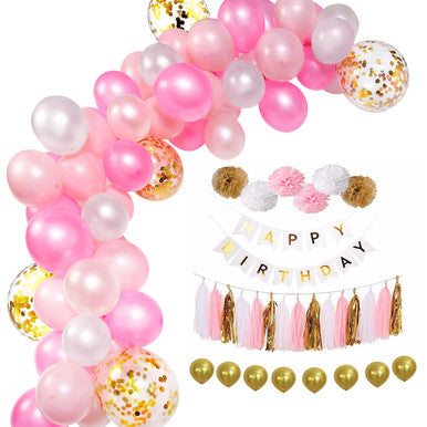 Gold, White & Pink Birthday Party Decoration Set