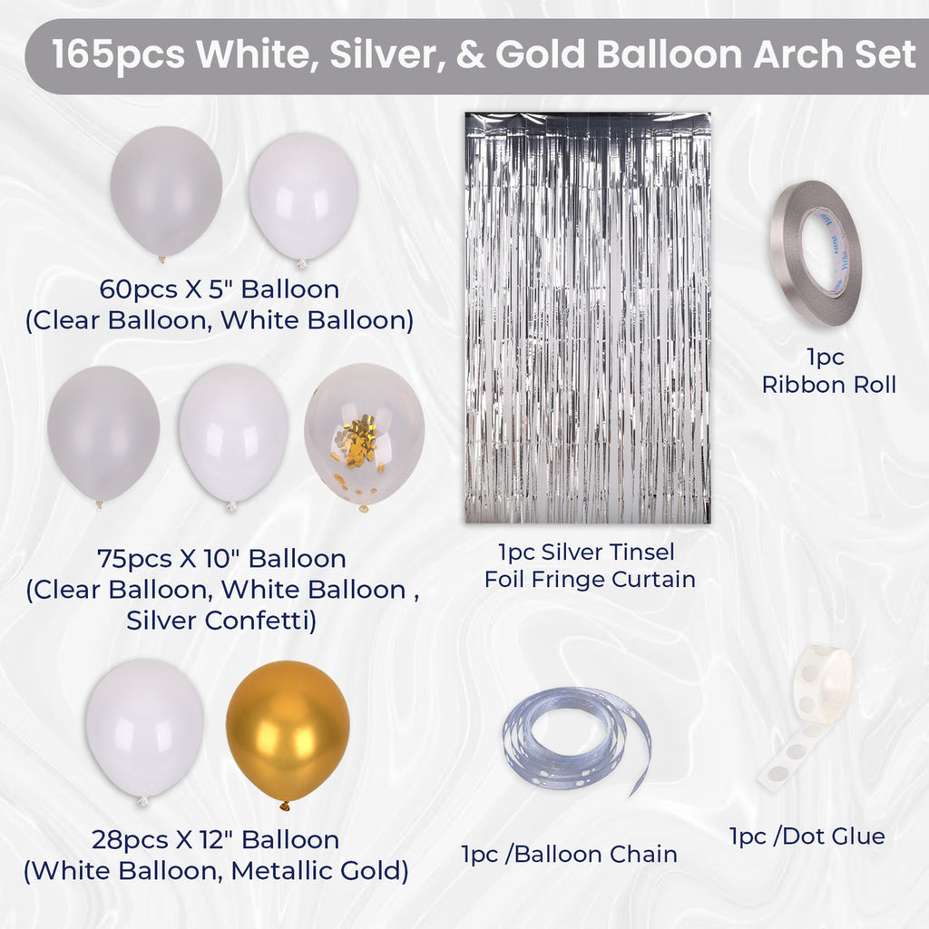 Balloon Ribbon Bundle Balloon Arch, Foil Curtain & Balloon Ribbon Set - White & Gold - 165pcs ...