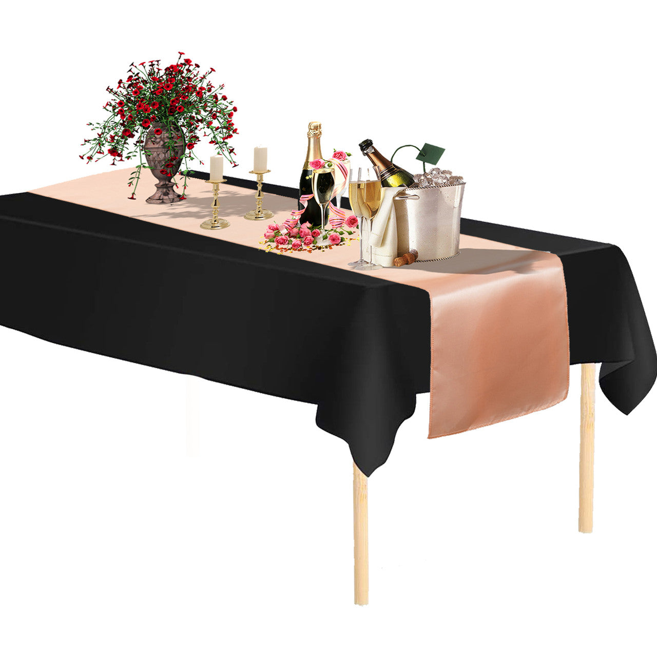 Plastic Table Cloth And Peach Satin Runner Set  - 2Pcs