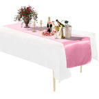 Plastic Tablecloth and Satin Table Runner Set - White &  Baby Pink