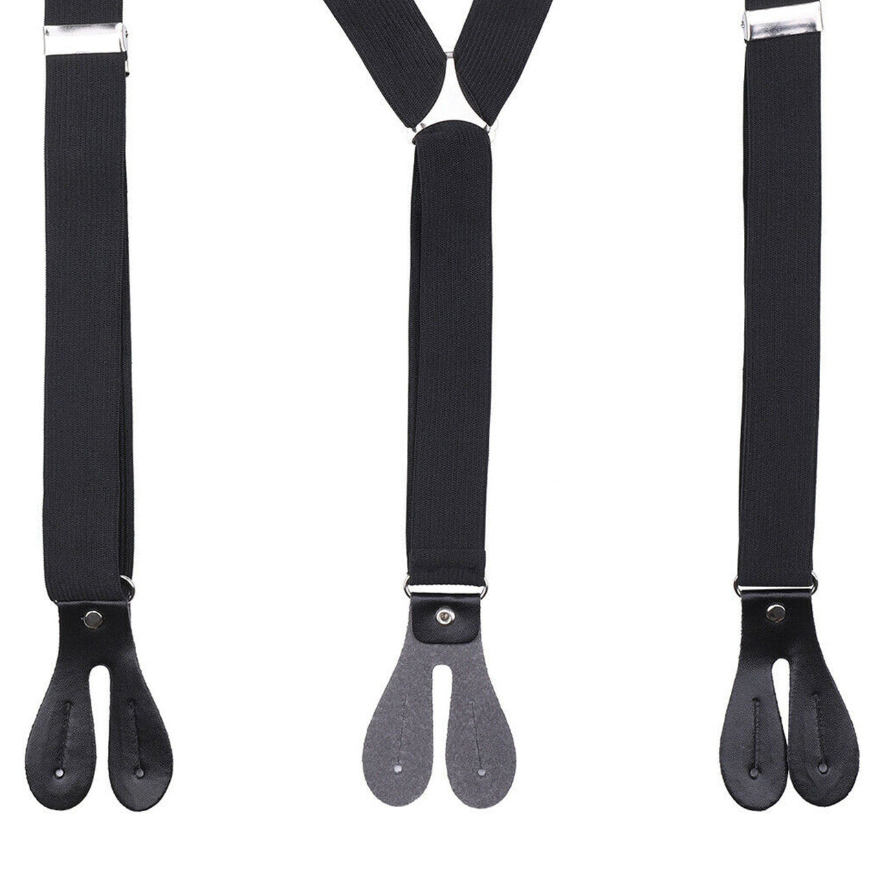 Black Braces with Button Hole - 25mm (Metal Buckle)