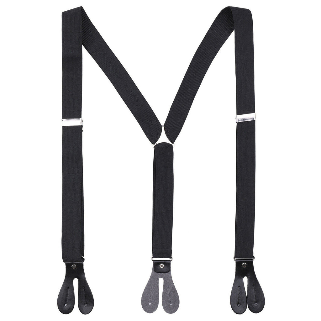 Black Braces with Button Hole - 25mm (Metal Buckle)
