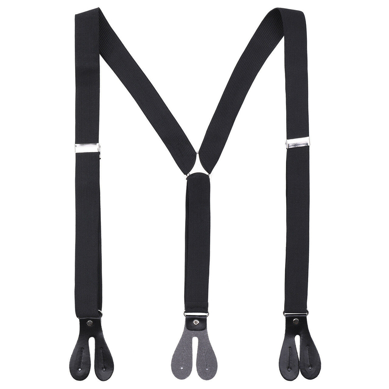 Black Braces with Button Hole - 25mm (Metal Buckle)