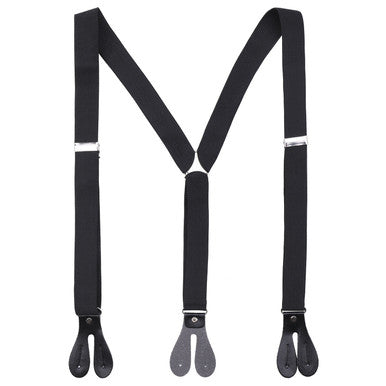 Black Braces with Button Hole - 25mm (Metal Buckle)