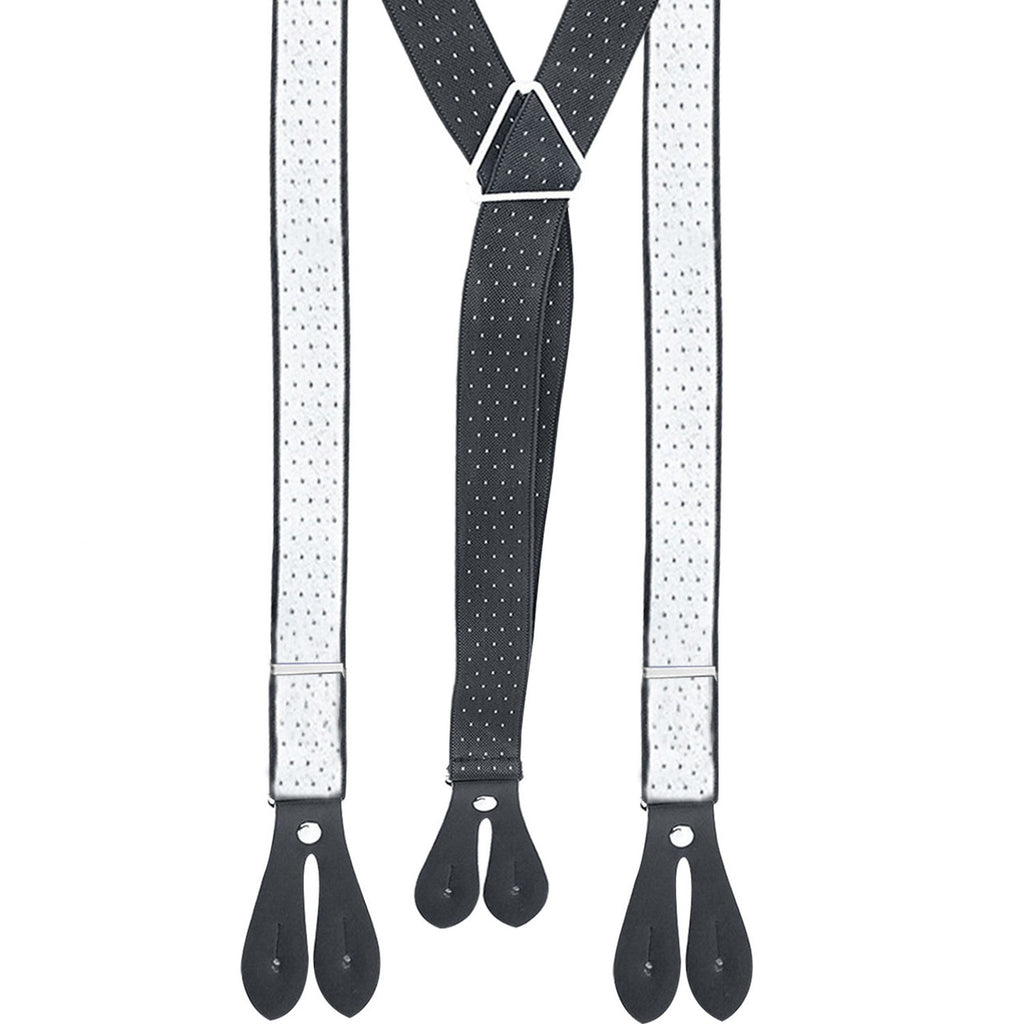 Black and White Dot Braces with Button Hole - 25mm