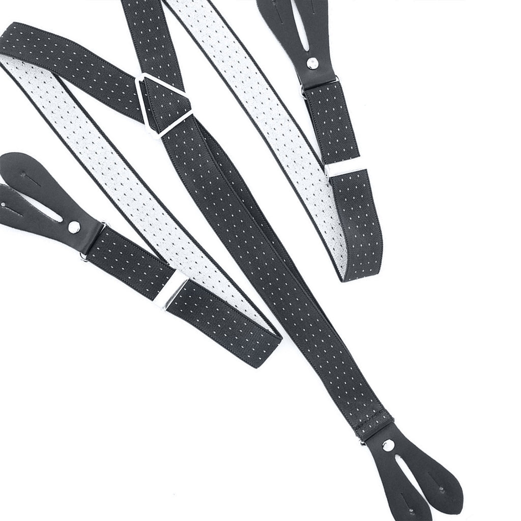 Black and White Dot Braces with Button Hole - 25mm