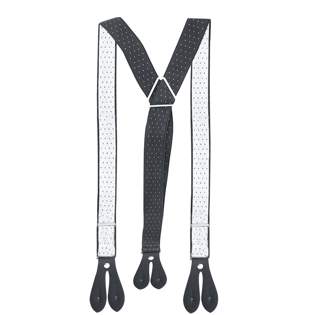 Black and White Dot Braces with Button Hole - 25mm