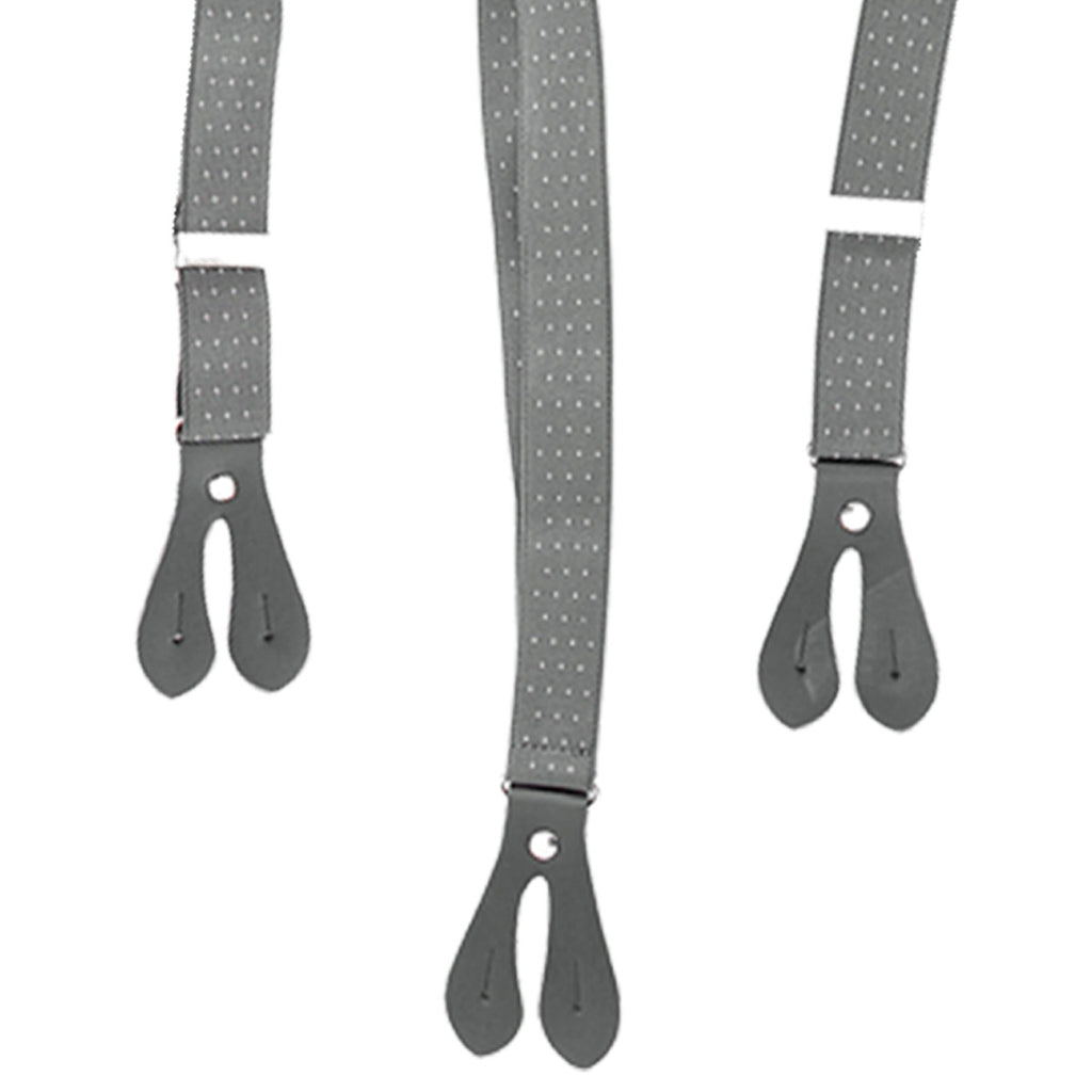 Grey and White Dot Braces with Button Hole - 25mm