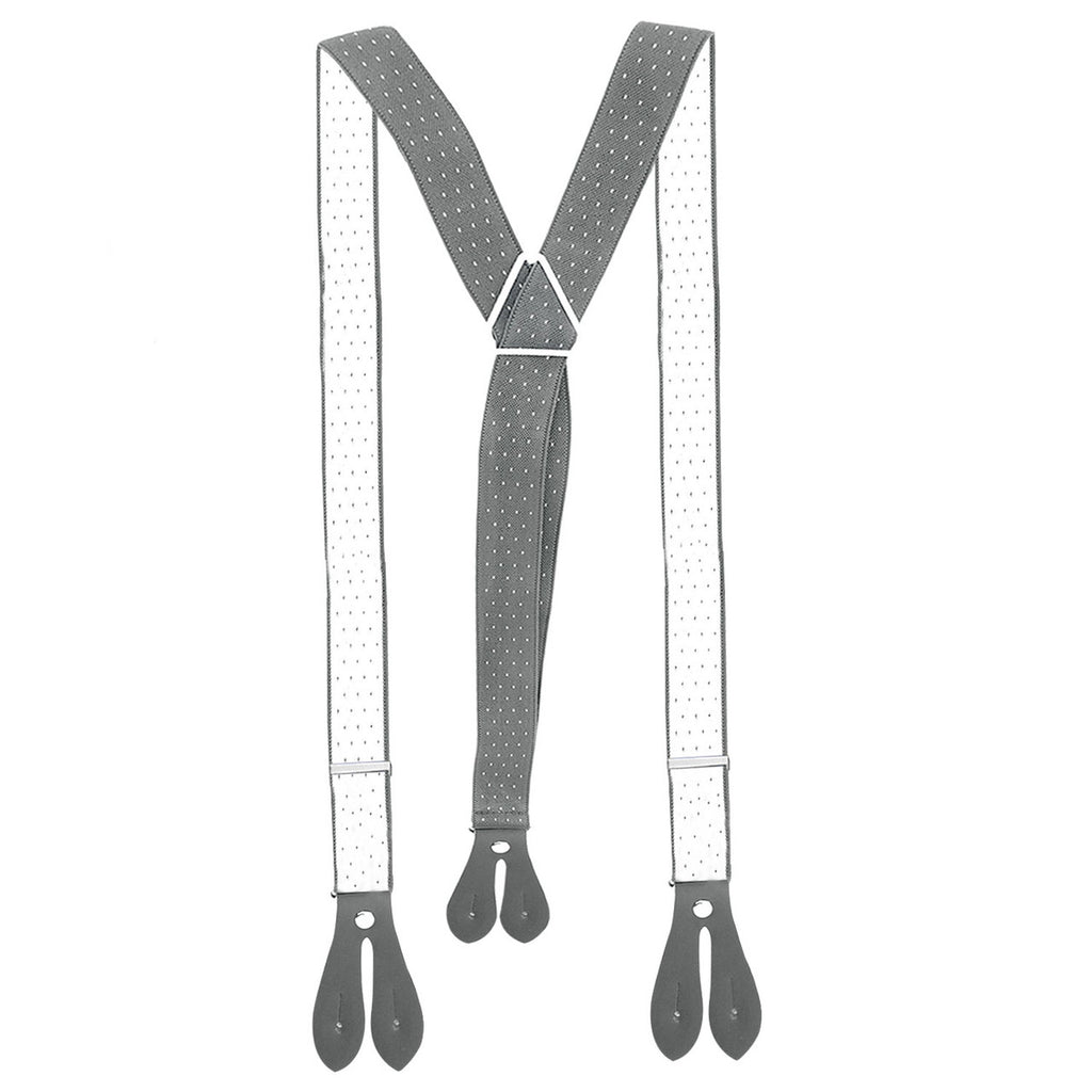 Grey and White Dot Braces with Button Hole - 25mm