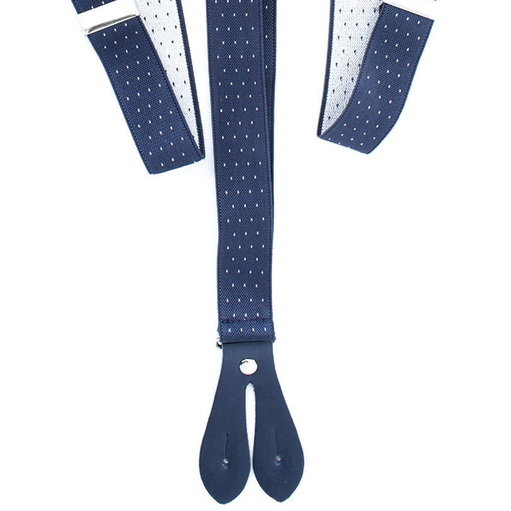 Navy and White Dot Braces with Button Hole - 25mm