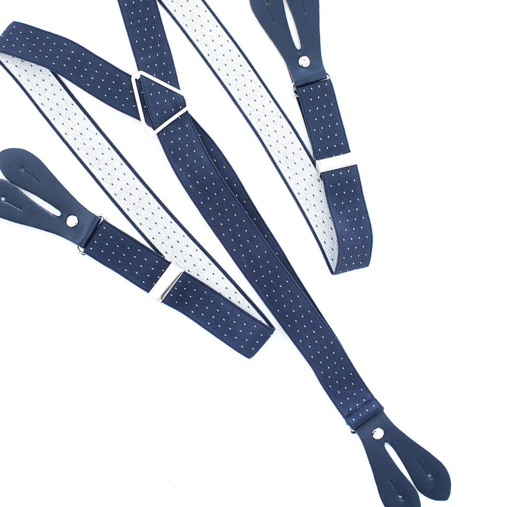 Navy and White Dot Braces with Button Hole - 25mm