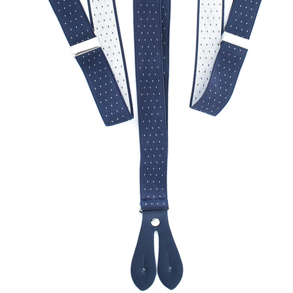 Navy and White Dot Braces with Button Hole - 25mm