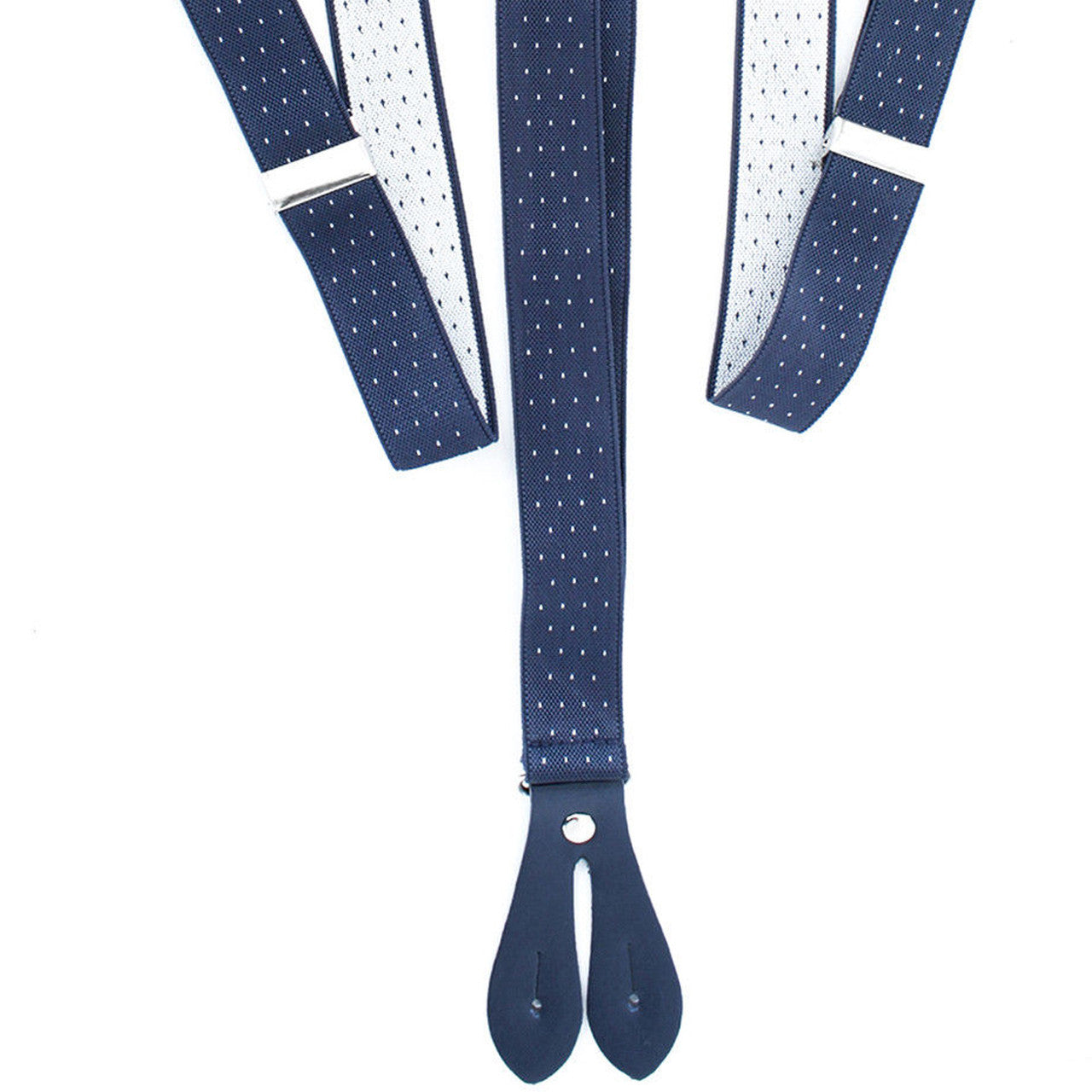 Navy and White Dot Braces with Button Hole - 25mm