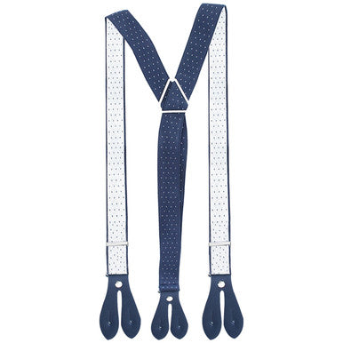 Navy and White Dot Braces with Button Hole - 25mm