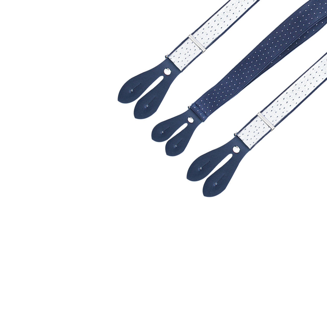 Navy and White Dot Braces with Button Hole - 25mm