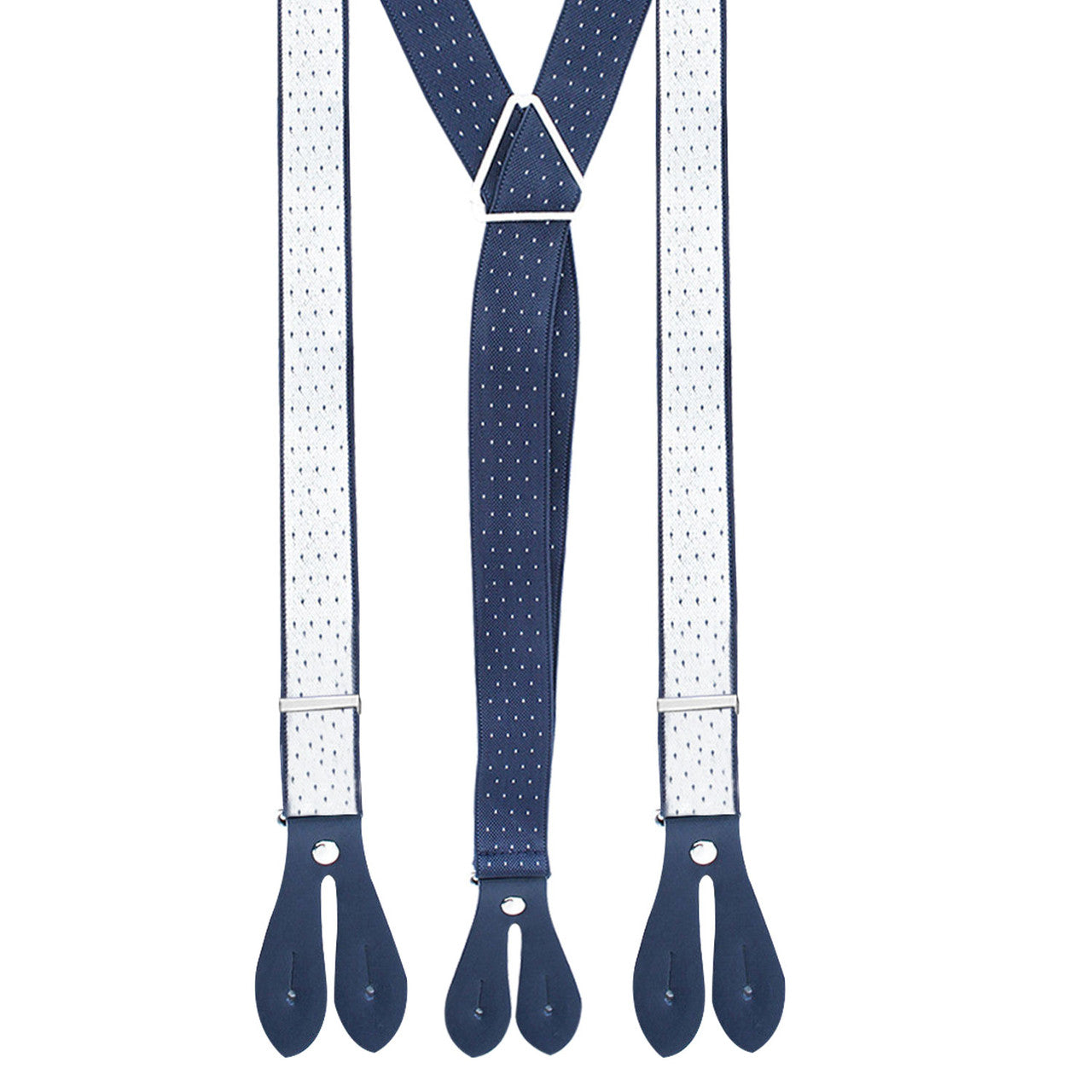 Navy and White Dot Braces with Button Hole - 25mm