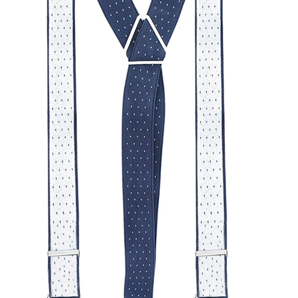 Navy and White Dot Braces with Button Hole - 25mm