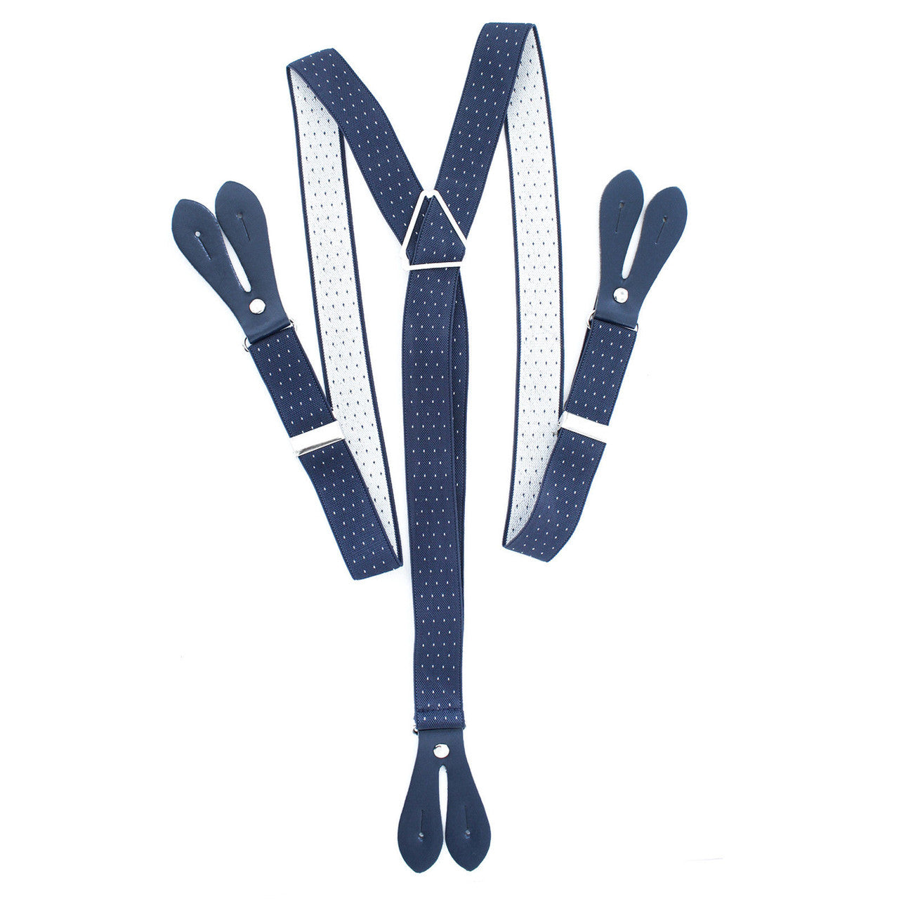 Navy and White Dot Braces with Button Hole - 25mm