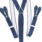Navy and White Dot Braces with Button Hole - 25mm